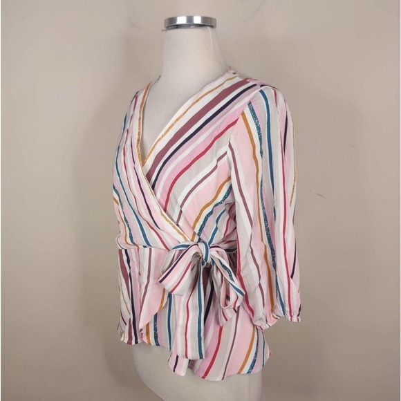 Harper Wrap Top Multicolor Stripe Rayon - Picture 4 of 8